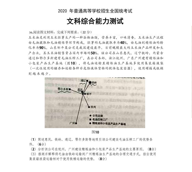 山東三星集團(tuán)玉米油登上了2020全國(guó)高考卷！這道題你會(huì)怎么答？